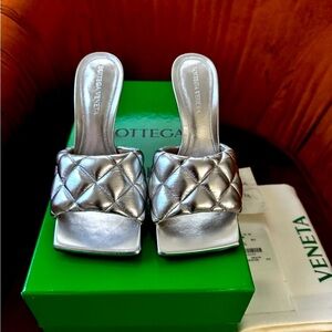 Bottega Veneta Padded Mule Sandals Silver